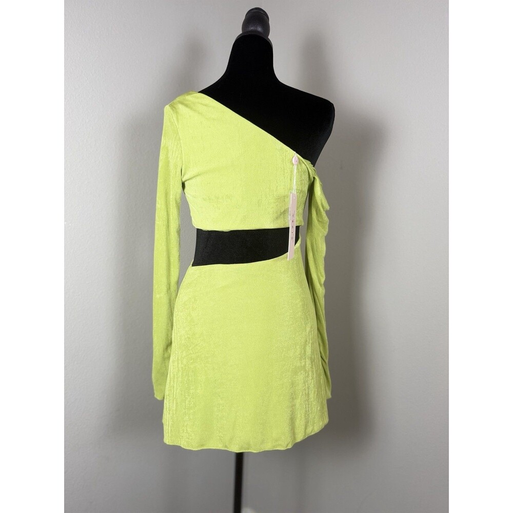 Oh Polly Textured Jersey Asymmetric Cut Out Mini Dress In Lime- Size 6 NWT - Picture 14 of 16